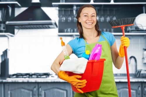 Preparing supplies for move out cleaning in a vacant home