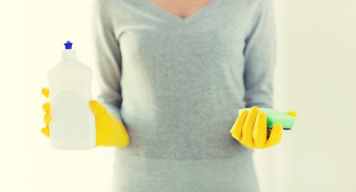 Bathroom cleaning routine in a modern home