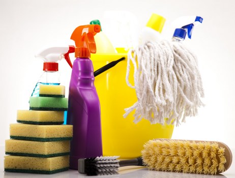 Microfiber cloths and cleaning tools used for house cleaning